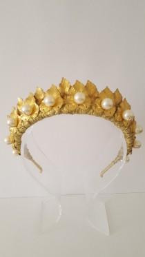 wedding photo - Gold CrownTiara, Leaf Halo, Gold Leaf Headpiece, Hair Accessory, bridal tiara, Leaf Headband, Woodland, bohemian