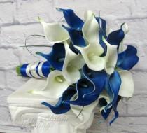 wedding photo - Calla lily Wedding bouquet Bridal bouquet Real touch calla lilies Royal blue white