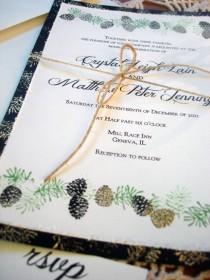 wedding photo - Pine Cone Winter Wedding Invitations hand stamped and embossed