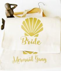 wedding photo - Beach Bride Tote Bag, custom tote bags cotton canvas Mermaid of Honor, Mermaid tote, gift for bridesmaid, beach wedding survival kit shell