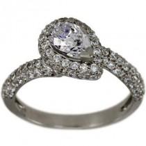 wedding photo - Pear Diamond Ring In 14k White Gold With A Halo Ring Design & Milgrain Decoration
