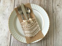 wedding photo -  10 burlap and lace rustic silverware holders wedding, bridal shower, baby shower