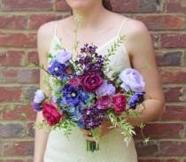 wedding photo - Purple & Magenta Garden Bouquet with matching Boutonniere....Ready to Ship