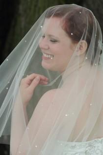 wedding photo - Rhinestone drop veil; scattered crystals many lengths and colors - flyaway, fingertip, waltz, ballet, chapel, cathedral, and regal cathedral