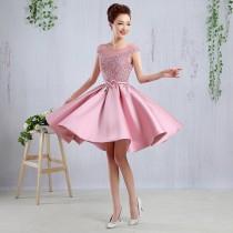 wedding photo -  2016 New Short Cap Sleeves Lace Appliques Lace Up Back Party Bridesmaid Homecoming Cocktail Prom Evening Dress With Stain Belt