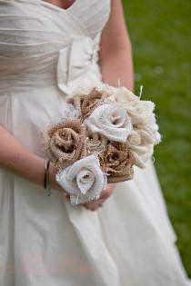 wedding photo - Brides Burlap Rose Bouquets