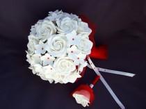 wedding photo - Alternative bouquet and buotonniere set, wedding bouquet, bouquet of handmade bridal bouquet, bouquet of polymer clay, white roses