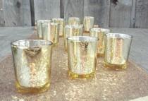 wedding photo - 12 Gorgeous Glittery & Gold Mercury Glass Candle Holders ~ Gold Votive Holders ~ Tealight Holder ~