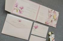 wedding photo - Blush Pink Wedding Invitation - Floral Wedding Invitation, Pocket Wedding Invitation, Garden Wedding, Elegant Invite - Adrianna and Dwayne