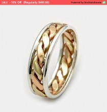 wedding photo -  Mens wedding bands, Father's Day sale, 9ct Twist Gold Ring, Three Tone Gold Silver Ring, Gift for Him, Men's Wedding Band, Gold Twist Ring