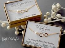 wedding photo - Mother of the bride & Groom gift set, HUGE SALE gold filled  infinity link 24K gold over silver elegant, white pearl, classic mob mog simple