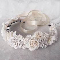 wedding photo - Floral crown, Bridal flower crown, Wedding flower crown, Flower crown, Bridal floral crown, White flower crown, White wedding flowers