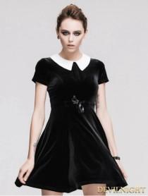 wedding photo -  Black Short Sleeves Velvet Hepburn Style Gothic Dress