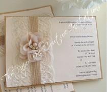 wedding photo - Danica - Vintage Lace, Burlap & Kraft - Rustic Garden Blush Pink Bridal Shower, Baby Shower or Wedding  Invitation - Burlap and Lace