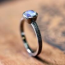 wedding photo - White gold moonstone ring, rainbow moonstone engagement ring, wheat braided ring, alternative ring, recycled 14k white gold, custom made