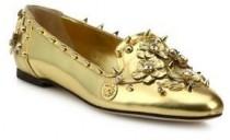 wedding photo - Dolce & Gabbana Studded Metallic Leather Loafers