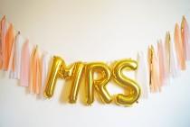 wedding photo - FREE SHIPPING MRS gold letter balloon tassel garland