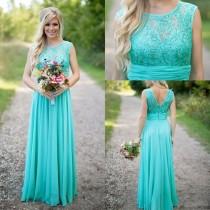 wedding photo -  Classic Floor Length Mint Green Bridesmaid Dresses with Lace Sequins