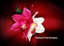 wedding photo - TROPICAL FLOWER CLIP - Hawaiian Orchids, Bridal Flowers, Beach Bride, Fascinator, Flower Headpiece, Prom, Wedding Hair Accessory,  Hair Clip