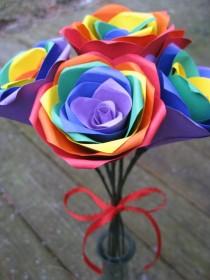 wedding photo - Rainbow Roses, Half A Dozen. Red, Orange, Yellow, Green, Blue, Purple. OTHER Colors Available As Well. Wedding, Paper Flower Bouquet