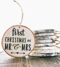 wedding photo - Couple's First Christmas Birch Wood Ornament