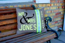 wedding photo - Wedding Pillow Firefighter Themed Personalized with Last Name