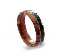wedding photo - Cocobolo wood ring inlaid with wenge wood and turquoise
