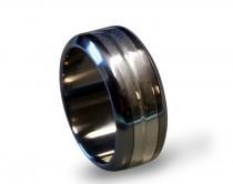 wedding photo - Titanium Ring Inlaid with Sterling Silver, Silver Ring, Silver Inlay, Sterling Silver Ring