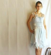 wedding photo - Junior Bridesmaid Dress Fairy Dress for Girl in Pale Blue. Mori Girl Tattered Upcycled Romantic Funky Eco Style.