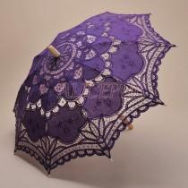 wedding photo - Buttenburg Lace Purple Umbrella Parasol, Handmade Wedding Umbrella, Bridal Bridesmaid Umbrella, Purple Vintage Deco Cotton Umbrella HS11-24