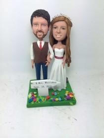 wedding photo - Custom Romantic Country Wedding Personalized Wedding Cake Topper Clay Figurines Based on Customers' Photos Cake Topper Custom Bobble Head