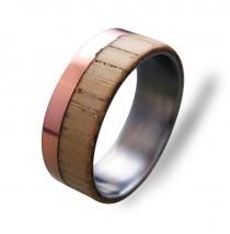 wedding photo - Titanium ring with Copper and Beech wood, Mens Titanium Wedding band