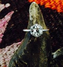 wedding photo - Custom Deco Hexagon Mine Cut Diamond Engagement Ring