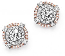 wedding photo - Diamond Halo Studs in 14K White and Rose Gold, 1.0 ct. t.w.