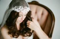 wedding photo - Juliet Cap Veil with Floral lace, Kate moss style veil, knee length veil, ivory, white, champagne veil