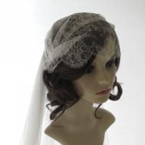 wedding photo - Vintage style Chantilly lace cap veil -  couture bridal cap and separate veil -1920s wedding  veil - Grace
