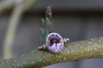 wedding photo -  10x8mm Pink Oval Morganite & Diamond Halo Engagement Ring 14k Rose Gold - Art Deco Style Ring - Diamond Square and Round - Morganite Rings