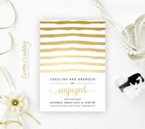 wedding photo - Simple Engagement Party Invitation with gold stripes 