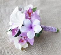 wedding photo - Purple Silk Flower Natural Touch Lavender Lilac Plumerias and Orchids Beach Wedding Bride Bouquet