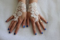 wedding photo -  wedding,bridal gloves,ivory lace,cutom lace style,french lace,Free shipping.