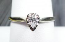 wedding photo - Vintage Pear Cut Diamond Engagement Ring 14k Diamond Engagement Ring Solitaire Engagement Ring Promise Ring Pre-Engagement Size 8.25
