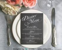 wedding photo - Printable Chalkboard Dinner Menu Card, DIY Wedding Reception Menu, Vintage Chalk Board Sign by Event Printables