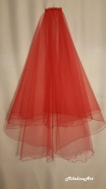wedding photo - Red Wedding Veil, Two Layers