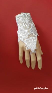 wedding photo - White Wedding Gloves, Lace Gloves, Bridal Fingerless Gloves, Wedding Mittens