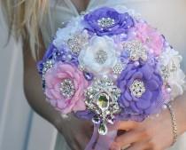 wedding photo - Bridal brooch bouquet, wedding bouquet, fabric flower bouquet, alternative bridal bouquet, pink, lilac, purple bouquet.