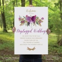 wedding photo - Printable Unplugged Wedding Sign, Watercolor Sparkling Violet, Rustic Whimsical DIY Printable Sign, Wedding Signage