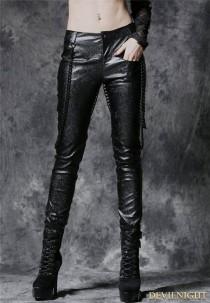 wedding photo - Black Gothic Punk Embossed Leather Pants with Detachable Chain