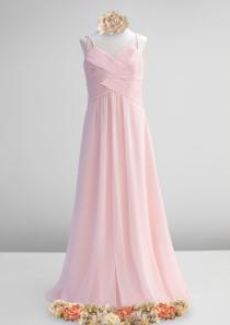 wedding photo -  Chiffon Ruched Pink Straps Sleeveless Floor Length