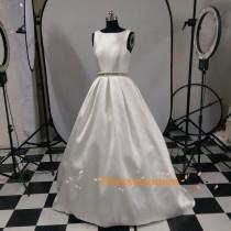 wedding photo -  Scoop Elegant Style Satin A-line Wedding Dresses CHWD-30236 with Beading
