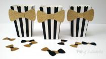 wedding photo - Black and White Popcorn Boxes with bow-tie, set of 10 wedding, Oscars, black tie, birthday